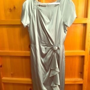 Gray/Blue, Dusty Blue Faux wrap Cocktail Dress